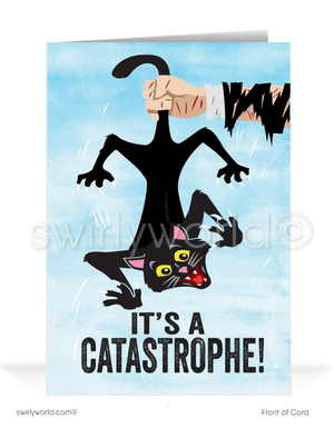 Funny Ice-breaker Bill Collection customer greeting cards for past-due accounts. CATastrophe CAT funny graphic