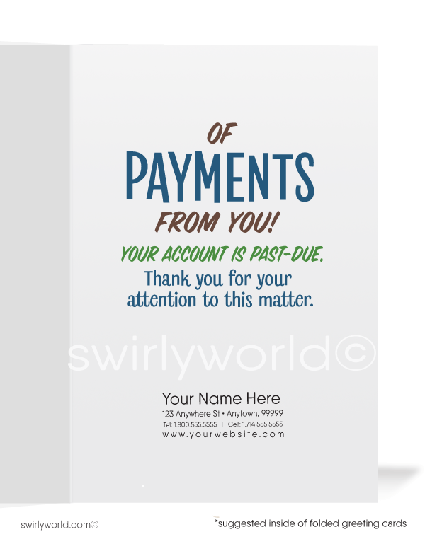 Funny Cartoon Salesman Shower of Payments Past-Due Account Bill Collection Greeting Card