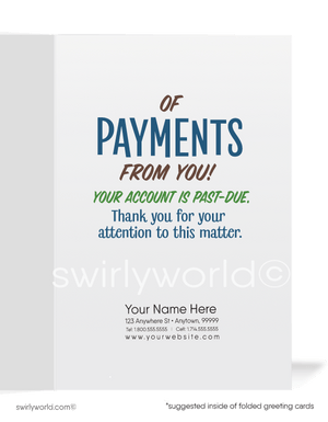 Funny Cartoon Salesman Shower of Payments Past-Due Account Bill Collection Greeting Card