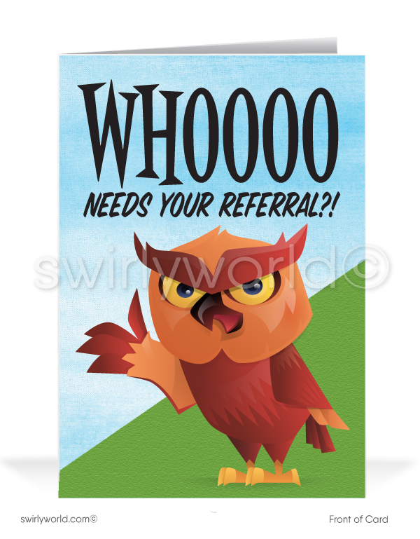 Funny Cartoon Owl Thank You For Your Referral Greeting Cards