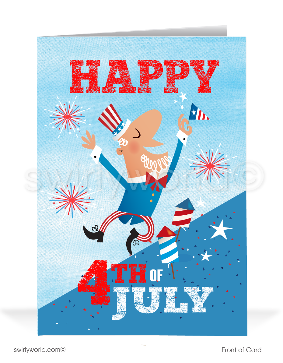 Humorous Patriotic Uncle Sam Happy 4th of July Independence Day Greeting Cards