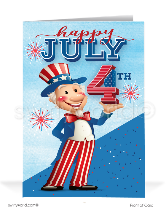 Humorous Cartoon "Uncle Sam" Happy 4th of July Independence Day Greeting Cards