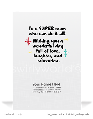 Super Mom Cartoon Happy Mother’s Day Cards for Customers and Clients