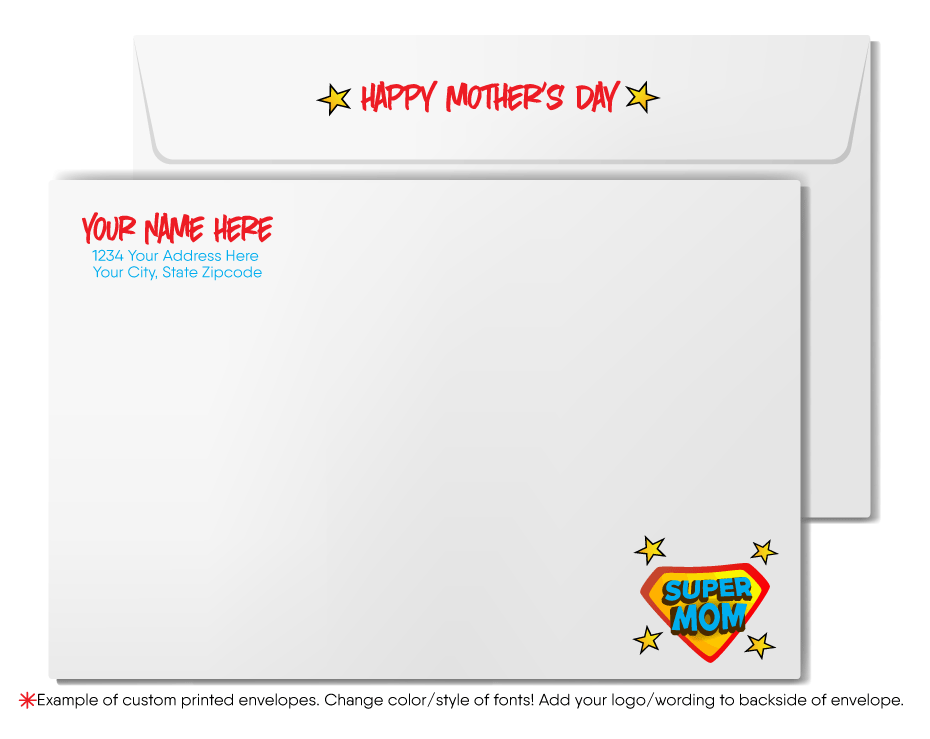 "Super Mom" Superhero Cartoon Character Business Mother's Day Cards for Clients