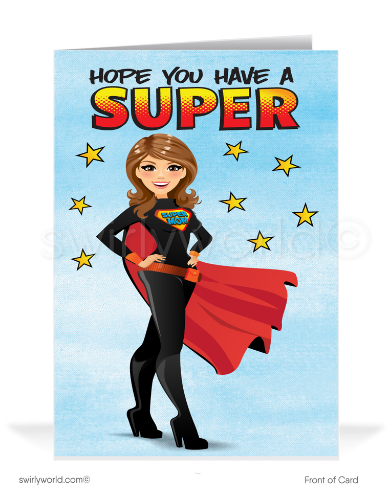 Superhero super mom Mother's Day cards for business clients