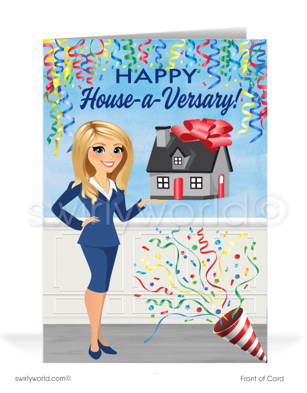 home anniversary cards from realtors. Happy house-a-versary marketing for client home anniversary