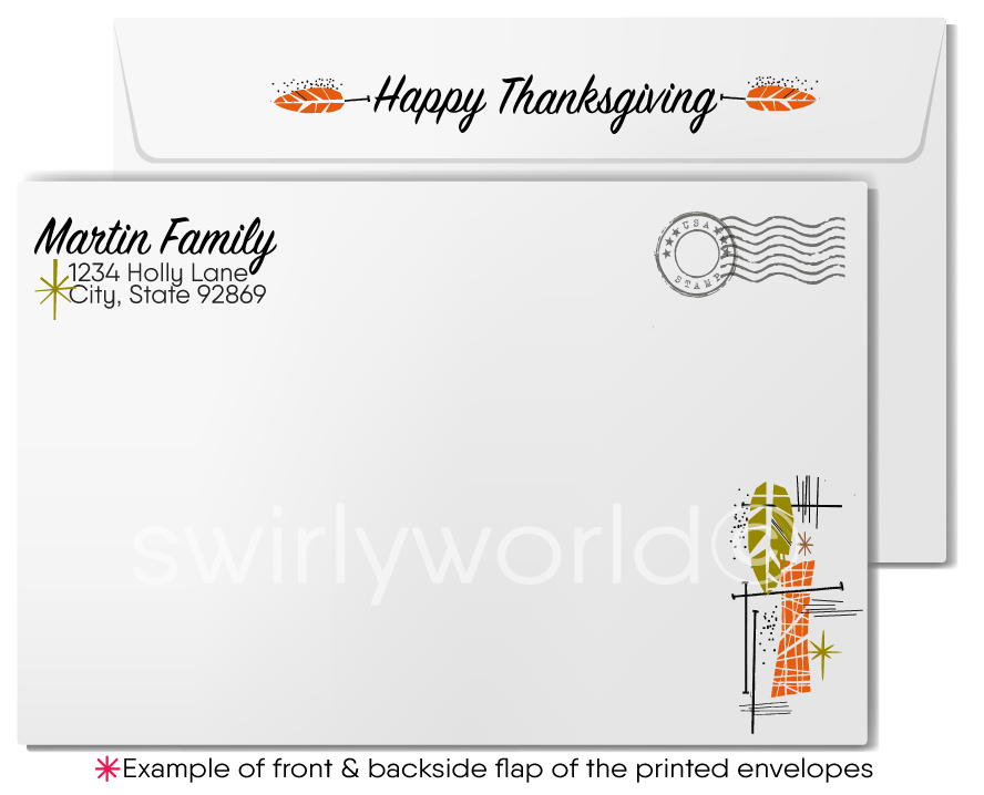 Retro Mid-Century Modern Style Leaves Happy Thanksgiving Cards