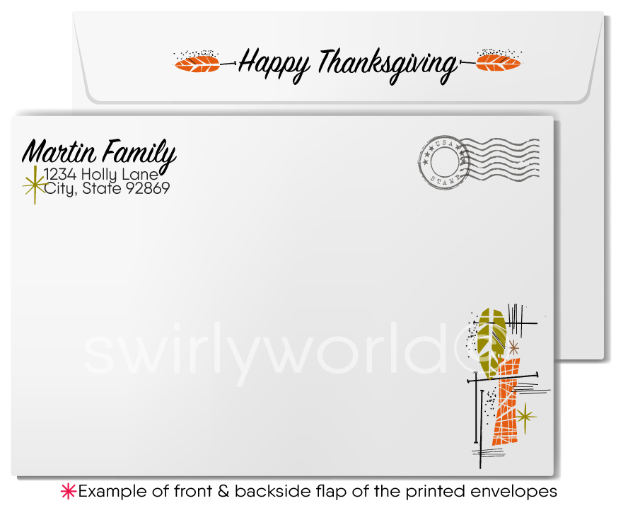 Retro Mid-Century Modern Thanksgiving Card with Geometric Tree Design