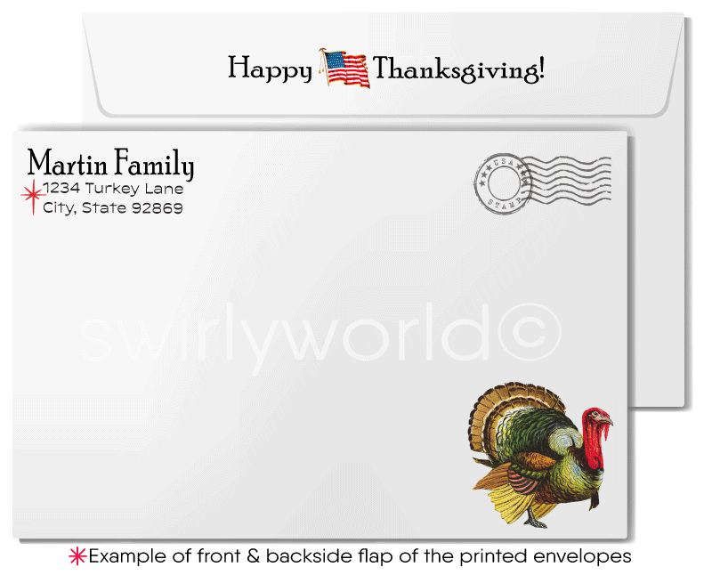 1950s-1960s Vintage Mid-Century Thanksgiving Card – Pilgrim Couple with Feast