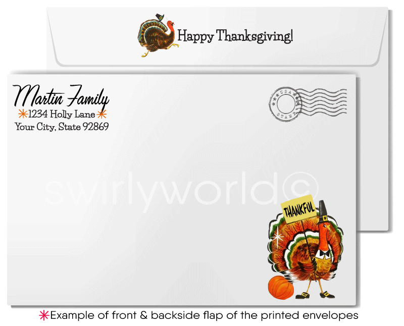 1950s-1960s VVintage Mid-Century Thanksgiving Card with Turkey and Rustic Fence Design