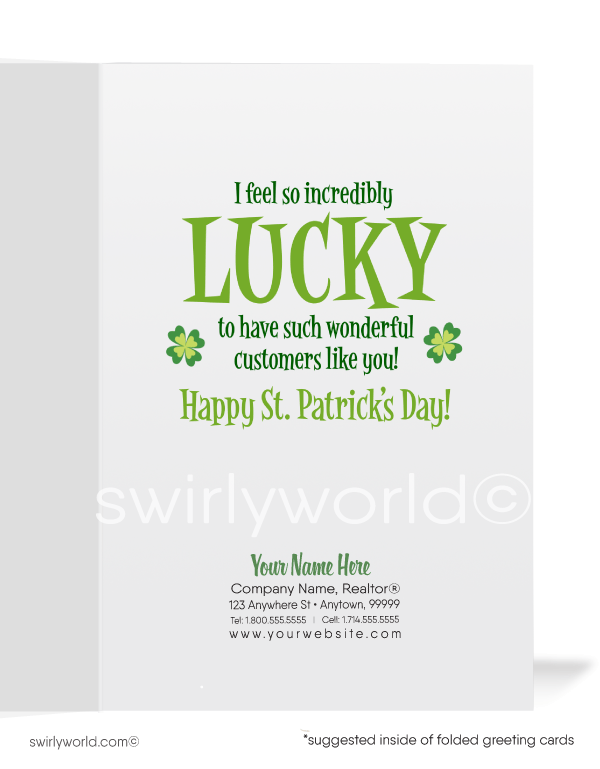 Celebrate St. Patrick’s Day with a custom greeting card! Featuring a joyful leprechaun, a lucky shamrock, and a pot of gold, it's the perfect way to spread Irish cheer.
