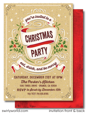 Retro Old-Fashioned Christmas Holiday Dinner Party Invitation Digital Download