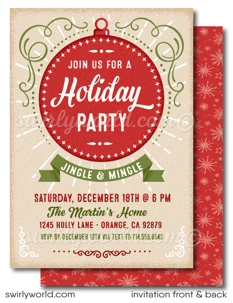 Retro Modern Jingle and Mingle Christmas Holiday Dinner Party Invitation