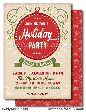 Retro Modern Jingle and Mingle Christmas Holiday Dinner Party Invitation