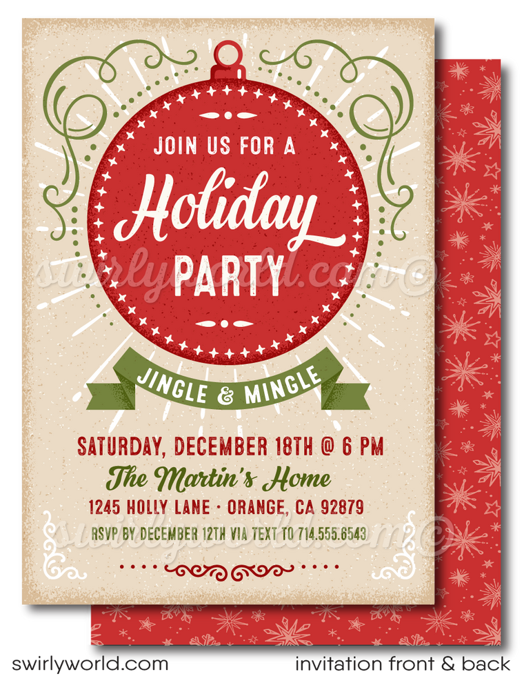 Retro Modern Jingle and Mingle Christmas Holiday Dinner Party Invitation