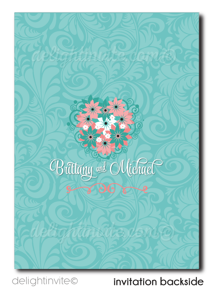 Aqua Blue Floral Pearls Bridal Shower Invitations. Vintage Pearls Floral Bridal Shower Invites. Diamonds and Pearls Bridal Shower.