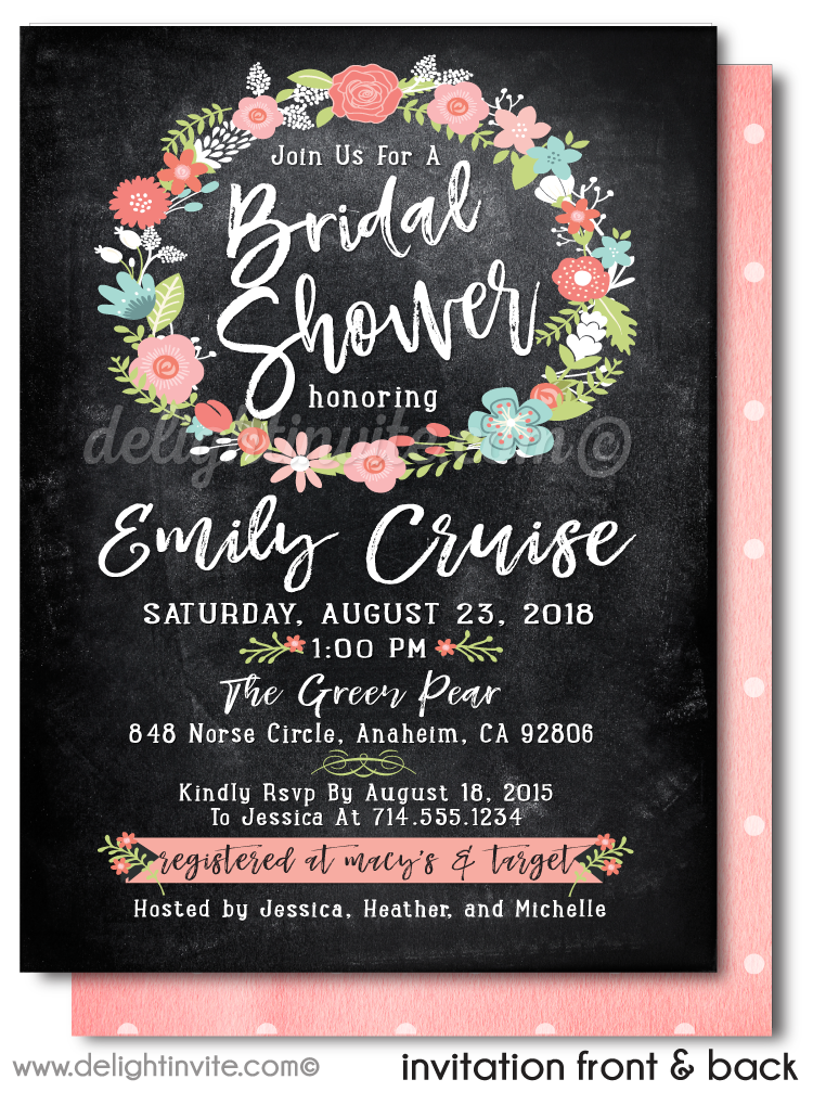 Botanical Floral Garden Wreath Outdoor Bridal Shower Printed Invitations