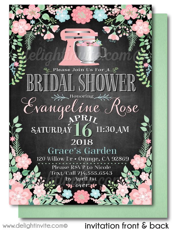 Vintage Botanical Floral Mixing Bowl Bridal Shower Invitation Digital Download