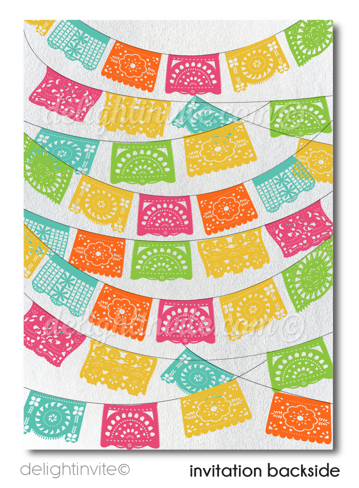Mexican Fiesta Paper Flags Couples Bridal Shower Invitation Digital Download