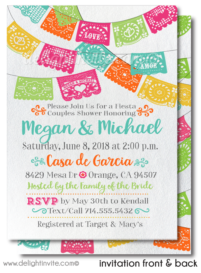 Mexican Fiesta Paper Flags Couples Bridal Shower Invitation Digital Download