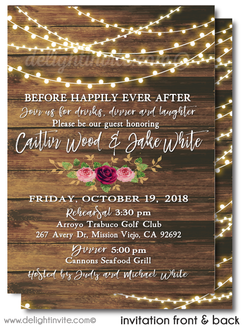 Vintage Rustic Wood Floral Rose Bridal Shower Rehearsal Dinner Bridal Shower Printed Invitations