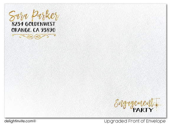 Gold Glitter and Black Engagement Party Invitations, Elegant Gold Shimmer Engagement Invites, Formal Engagement Party Invitations