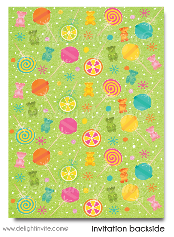 Polkadot Candy-land Candy Shop Girl Birthday Party Printed Invitations