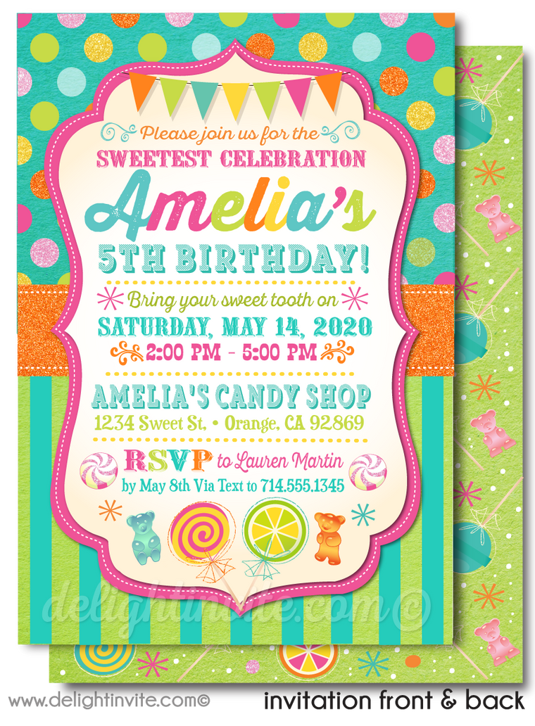Candyland Candy Shop Sweets Birthday Party Invitation Digital Download