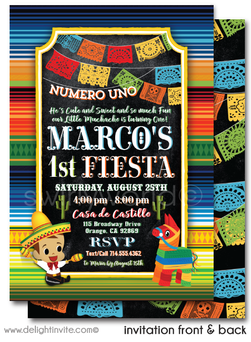 Little Muchacho Numero Uno Mexican Fiesta 1st Birthday Party Invitation Envelopes