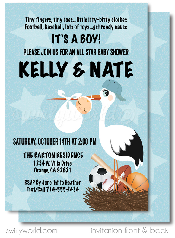 All-Star Sports "It's a Boy" Couples MVP Football Baseball Baby Shower Invitation and Thank You Card Digital Download Bundle.