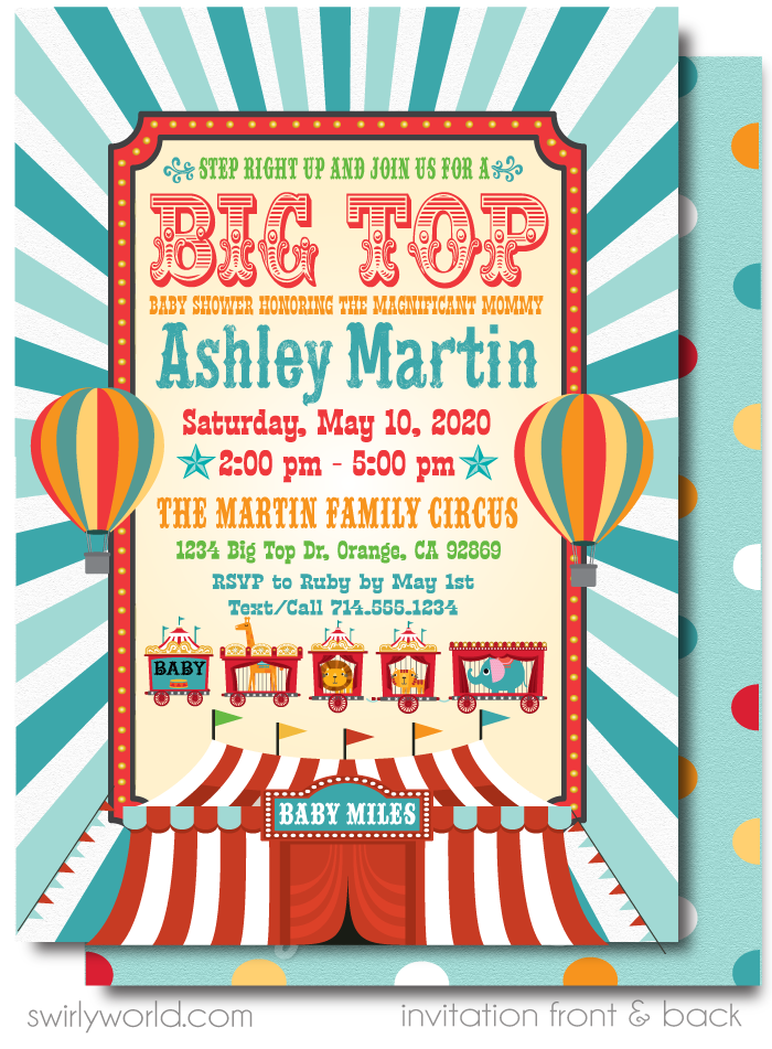 Gender Neutral Vintage Carnival Circus Big Top Baby Shower Invitation and Thank You Card Digital Download Bundle