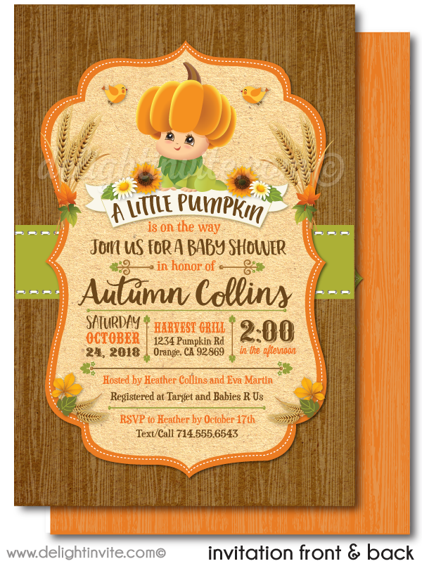 Little Pumpkin Halloween Baby Shower Invitations