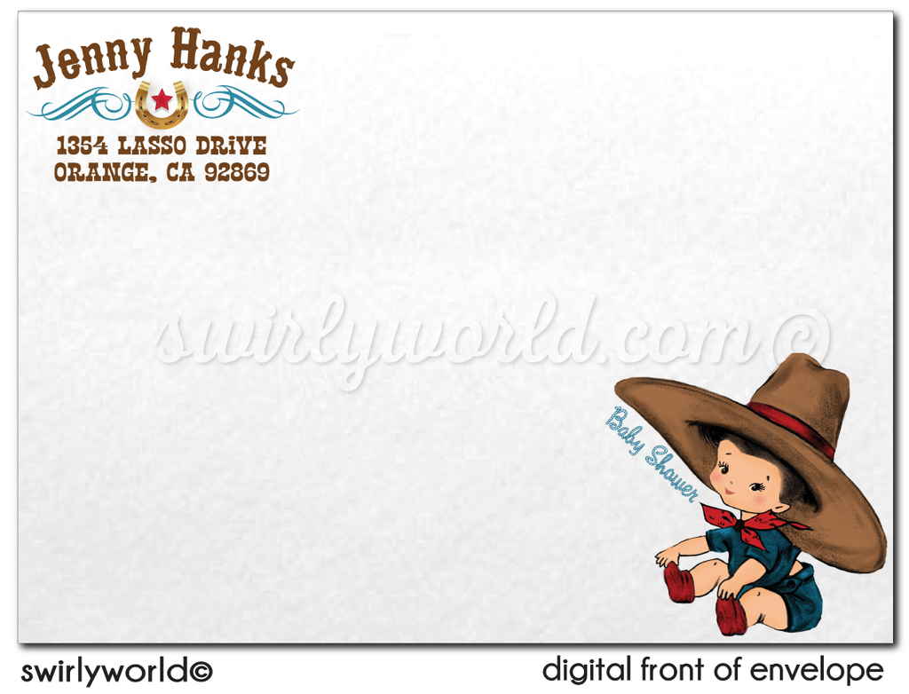Vintage 1950's Retro Cowboy Couple's Baby Shower Printed Invitations
