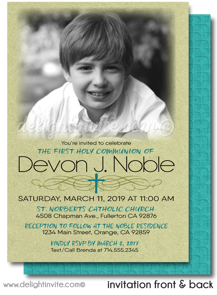 Classic Modern First Holy Communion Invitations for Boys
