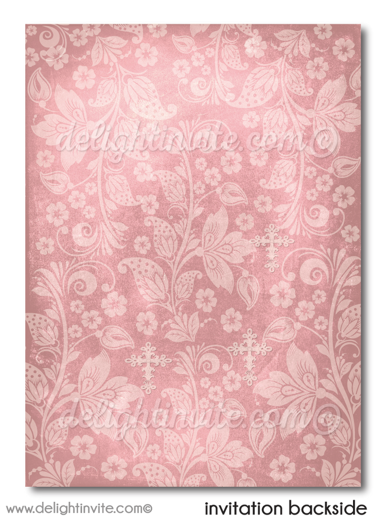 Vintage Lace Rosegold First 1st Holy Communion Invites for Girls