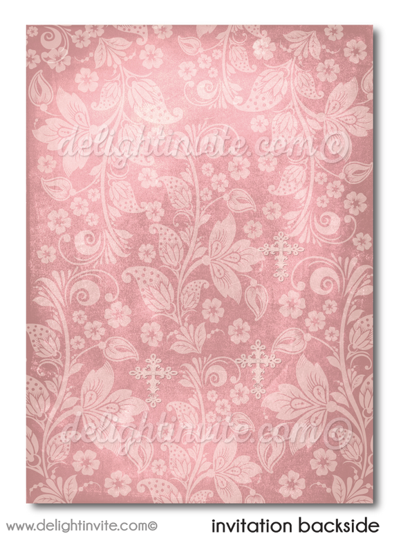 Vintage Lace Rosegold First 1st Holy Communion Invites for Girls