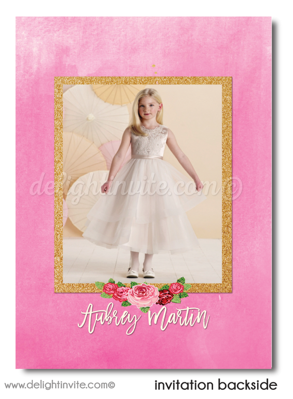 Vintage Shabby Chic Rose First 1st Holy Communion Invites for Girls