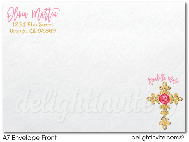 Shabby Chic Rose Pink and Gold First 1st Holy Communion Invitation Digital Download