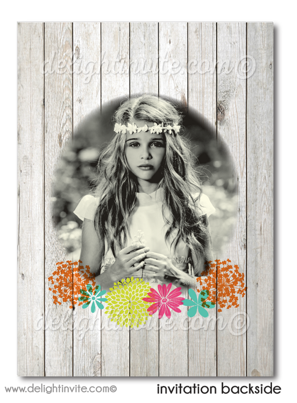 Girls' Botanical Floral Spring First 1st Holy Communion Invitation Digital Download