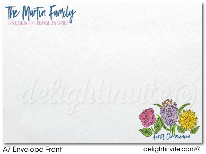 Navy and Pink Floral First 1st Holy Communion Invites for Girls