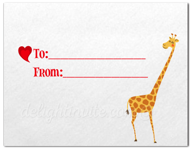 Kids Classroom Giraffe Printable Valentine's Day Cards for Digital Download