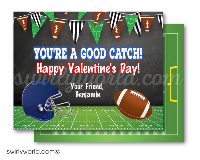 NFL FOOTBALL Valentine's Day cards for boys. School Classroom digital printable NFL football team Valentine's Day cards for boys.