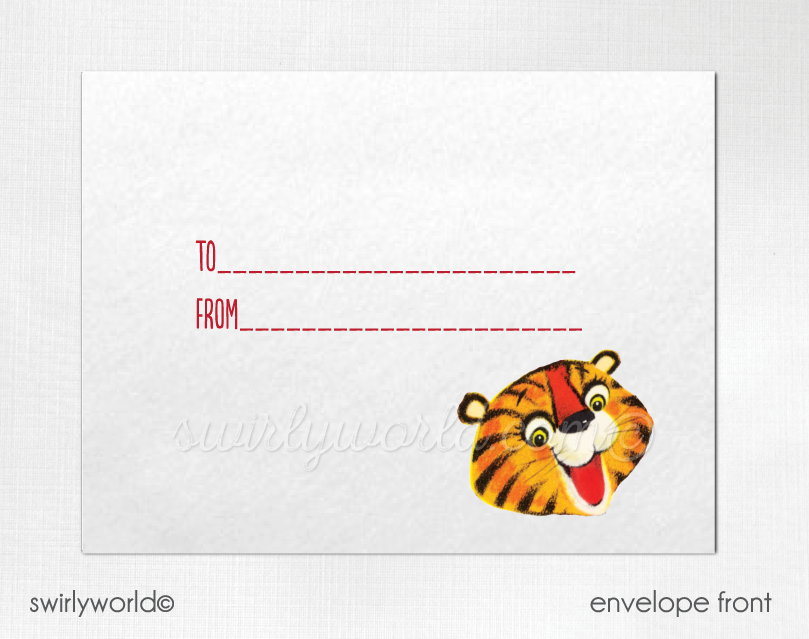 Vintage Tiger Retro Circus 1950's Valentine's Day Cards for Digital Download