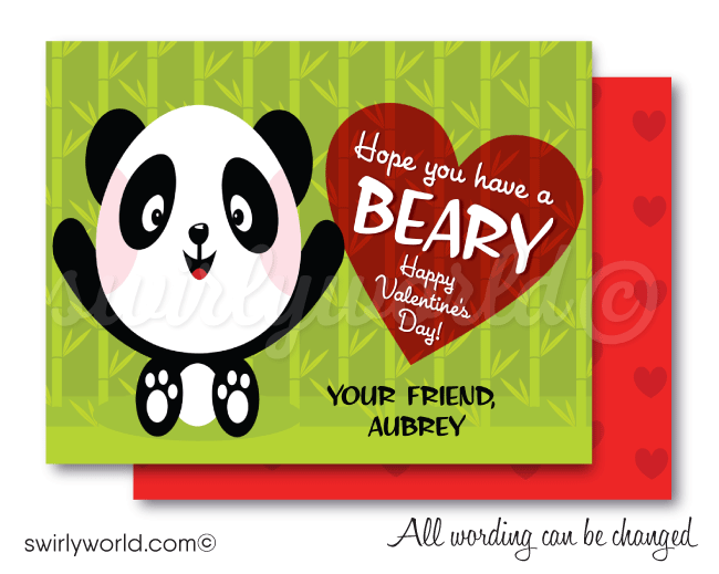 cute retro china panda kids gender neutral digital printable valentine's day cards for classroom