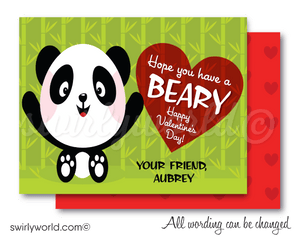 cute retro china panda kids gender neutral digital printable valentine's day cards for classroom