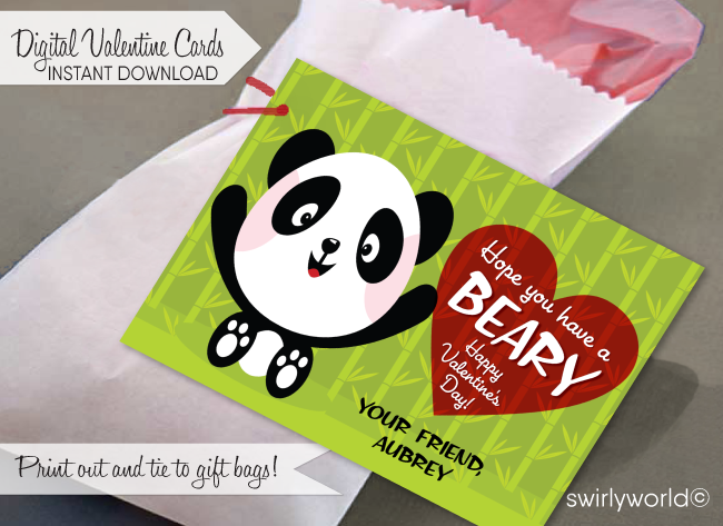 cute retro china panda kids gender neutral digital printable valentine's day cards for classroom