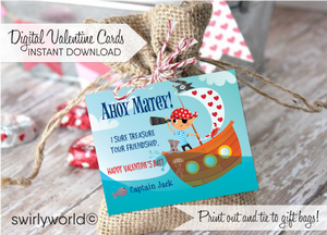 Cute Pirate Boy Boat Captain Classroom Valentine's Day Cards for Digital Download