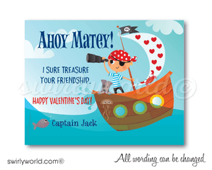 Awesome ship captain pirate Valentine's day digital printable cards for boys school classroom.