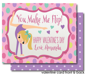 Cute gymnast gymnastics dance digital printable valentine's day cards for girls school classroom.