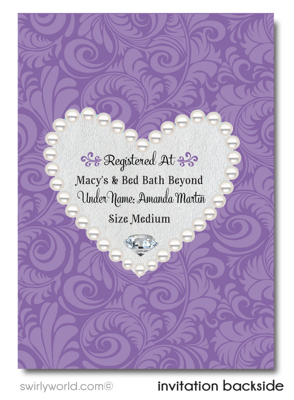 Elegant Purple Diamonds and Pearls Printed Bridal Shower Invitations